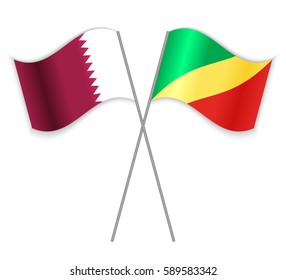 Qatari and Congolese crossed flags. Qatar combined with Republic of the Congo isolated on white. Language learning, international business or travel concept.