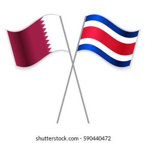 Qatari and Costa Rican crossed flags. Qatar combined with Costa Rica isolated on white. Language learning, international business or travel concept.