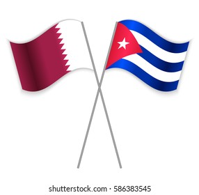 Qatari and Cuban crossed flags. Qatar combined with Cuba isolated on white. Language learning, international business or travel concept.