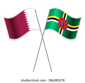 Qatari and Dominican crossed flags. Qatar combined with Dominica isolated on white. Language learning, international business or travel concept.