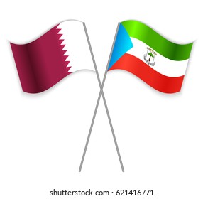 Qatari and Equatorial Guinean crossed flags. Qatar combined with Equatorial Guinea isolated on white. Language learning, international business or travel concept.