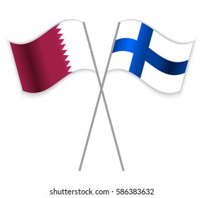Qatari and Finnish crossed flags. Qatar combined with Finland isolated on white. Language learning, international business or travel concept.