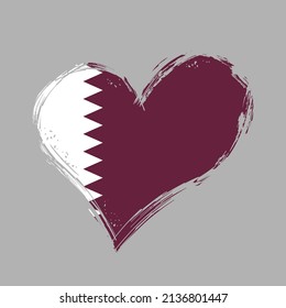 Qatari flag heart-shaped grunge background. Vector illustration.