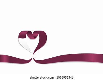 Qatari flag heart-shaped wavy ribbon. Vector illustration.