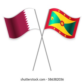 Qatari and Grenadian crossed flags. Qatar combined with Grenada isolated on white. Language learning, international business or travel concept.