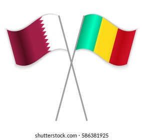 Qatari and Guinean crossed flags. Qatar combined with Guinea isolated on white. Language learning, international business or travel concept.