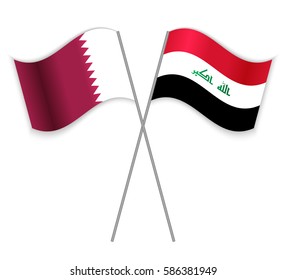 Qatari and Iraqi crossed flags. Qatar combined with Iraq isolated on white. Language learning, international business or travel concept.