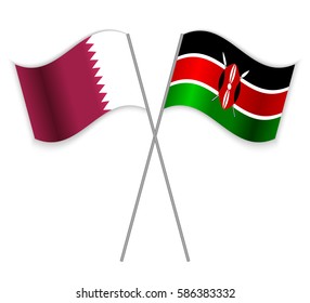 Qatari and Kenyan crossed flags. Qatar combined with Kenya isolated on white. Language learning, international business or travel concept.
