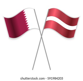 Qatari and Latvian crossed flags. Qatar combined with Latvia isolated on white. Language learning, international business or travel concept.