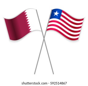 Qatari and Liberian crossed flags. Qatar combined with Liberia isolated on white. Language learning, international business or travel concept.