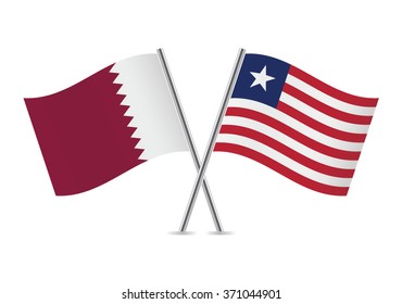Qatari and Liberian flags. Vector illustration.