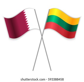 Qatari and Lithuanian crossed flags. Qatar combined with Lithuania isolated on white. Language learning, international business or travel concept.