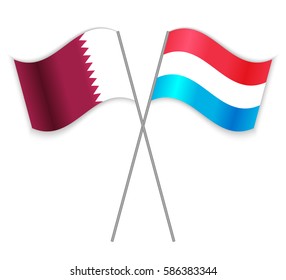Qatari and Luxembourgish crossed flags. Qatar combined with Luxembourg isolated on white. Language learning, international business or travel concept.