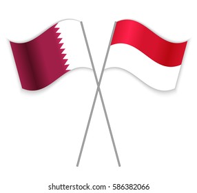 Qatari and Monegasque crossed flags. Qatar combined with Monaco isolated on white. Language learning, international business or travel concept.