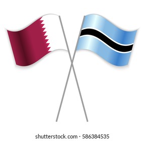 Qatari and Motswana crossed flags. Qatar combined with Botswana isolated on white. Language learning, international business or travel concept.