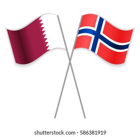 Qatari and Norwegian crossed flags. Qatar combined with Norway isolated on white. Language learning, international business or travel concept.