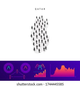 Qatari people icon map. Detailed vector silhouette. Mixed crowd of men and women. Population infographics. Isolated vector illustration.
