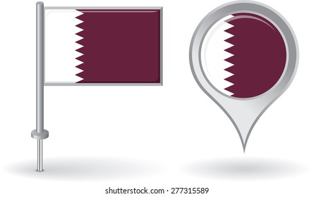 Qatari pin icon and map pointer flag. Vector