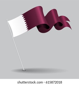 Qatari pin icon wavy flag. Vector illustration.