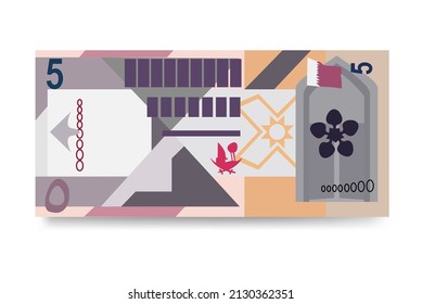 Qatari Rial Vector Illustration. Qatar money set bundle banknotes. Paper money 5 QAR. Flat style. Isolated on white background. Simple minimal design.