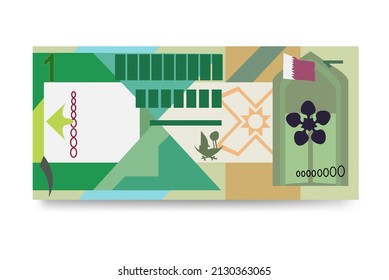 Qatari Rial Vector Illustration. Qatar money set bundle banknotes. Paper money 1 QAR. Flat style. Isolated on white background. Simple minimal design.