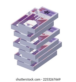 Qatari Rial Vector Illustration. Qatar money set bundle banknotes. Paper money 500 QAR. Flat style. Isolated on white background. Simple minimal design.