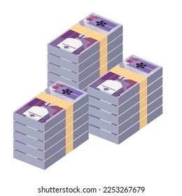 Qatari Rial Vector Illustration. Qatar money set bundle banknotes. Paper money 500 QAR. Flat style. Isolated on white background. Simple minimal design.