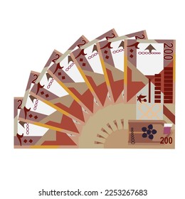 Qatari Rial Vector Illustration. Qatar money set bundle banknotes. Paper money 200 QAR. Flat style. Isolated on white background. Simple minimal design.