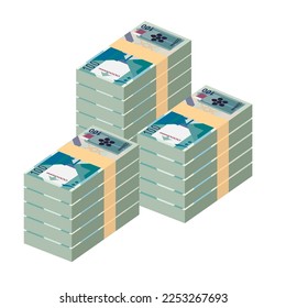 Qatari Rial Vector Illustration. Qatar money set bundle banknotes. Paper money 100 QAR. Flat style. Isolated on white background. Simple minimal design.