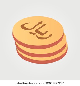 Qatari Riyal
 Katar-Währungssymbol mit isometrischer Vektorgrafik-Design