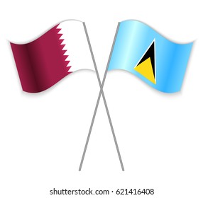 Qatari and Saint Lucian crossed flags. Qatar combined with Saint Lucia isolated on white. Language learning, international business or travel concept.