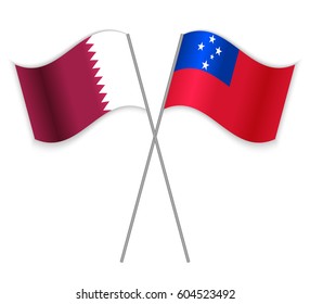 Qatari and Samoan crossed flags. Qatar combined with Samoa isolated on white. Language learning, international business or travel concept.