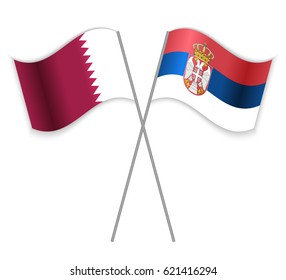 Qatari and Serbian crossed flags. Qatar combined with Serbia isolated on white. Language learning, international business or travel concept.