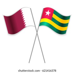 Qatari and Togolese crossed flags. Qatar combined with Togo isolated on white. Language learning, international business or travel concept.
