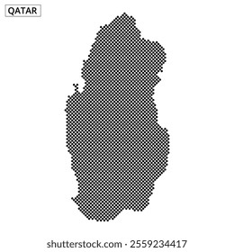 Qatar's outline is represented through a dotted pattern against a textured backdrop, highlighting its geographical shape creatively.