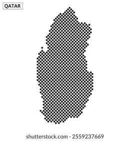 Qatar's outline is represented through a dotted pattern against a textured backdrop, highlighting its geographical shape creatively.