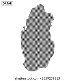 Qatar's outline is represented through a dotted pattern against a textured backdrop, highlighting its geographical shape creatively.