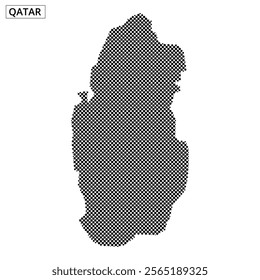 Qatar's outline is represented through a dotted pattern against a textured backdrop, highlighting its geographical shape creatively.