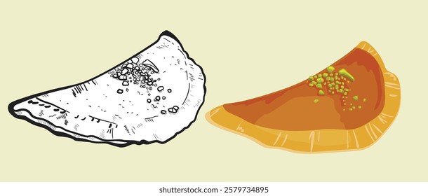 qatayef,Traditional dessert for Ramadan. Vector illustration.