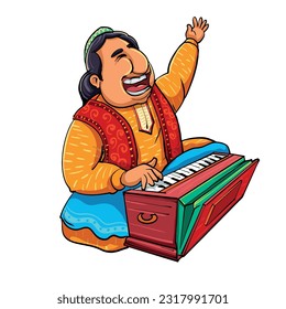 Qawwali singer colourful vector illustration