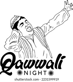 Qawwali singer logo, Indian folk musicians performing live qawwali sketch drawing illustration, classical sufi singer cartoon doodle drawing, Indian art and singing performance clipart and symbol