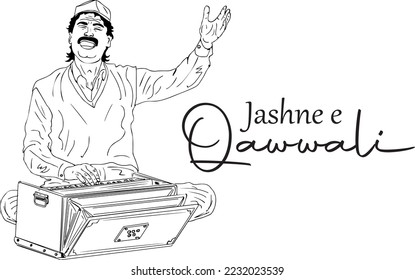 Qawwali singer logo, Indian folk musicians performing live qawwali sketch drawing illustration, classical sufi singer cartoon doodle drawing, Indian art and singing performance clipart and symbol