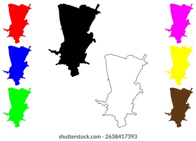 Qazvin city (Islamic Republic of Iran, Persia, IRI, Qazvin province) map vector illustration, scribble sketch Minoodar, Razhia, Arsas map