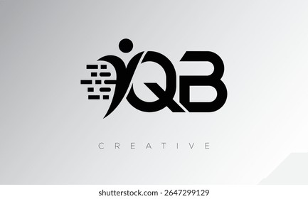 QB Creative Digital Monogram Logo - Futuristisches Briefmarkendesign mit menschlicher Form, Pixelbewegung und minimalem Tech-Stil für innovative Markenidentität