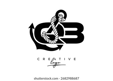QB Criativo Monograma Último Logotipo com Âncora e Design de corda