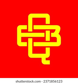 QB, EQB, QEB, BQ monogram logo overlapping, golden yellow color on a red background