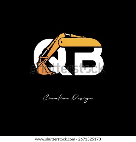 QB Excavator Arm Construction Logo - Bold Industrial Letter mark Design for Heavy Equipment, Contractor Branding and Modern Engineering Identity	

