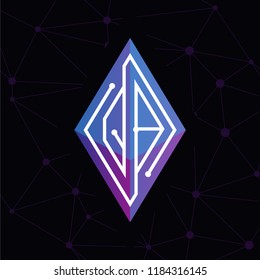 QB Initial letter block chain logo icon vector template. Looping mono line circuit letter on rhombus cube logo