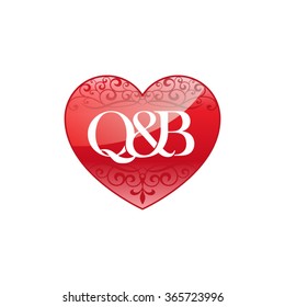 Q&B initial letter logo with ornament heart shape
