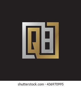 QB initial letters looping linked square elegant logo golden silver black background